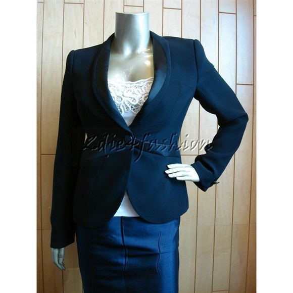 $5175 New GIORGIO ARMANI Black Tuxedo Silk Satin Collar Waist Silk Jacket 12